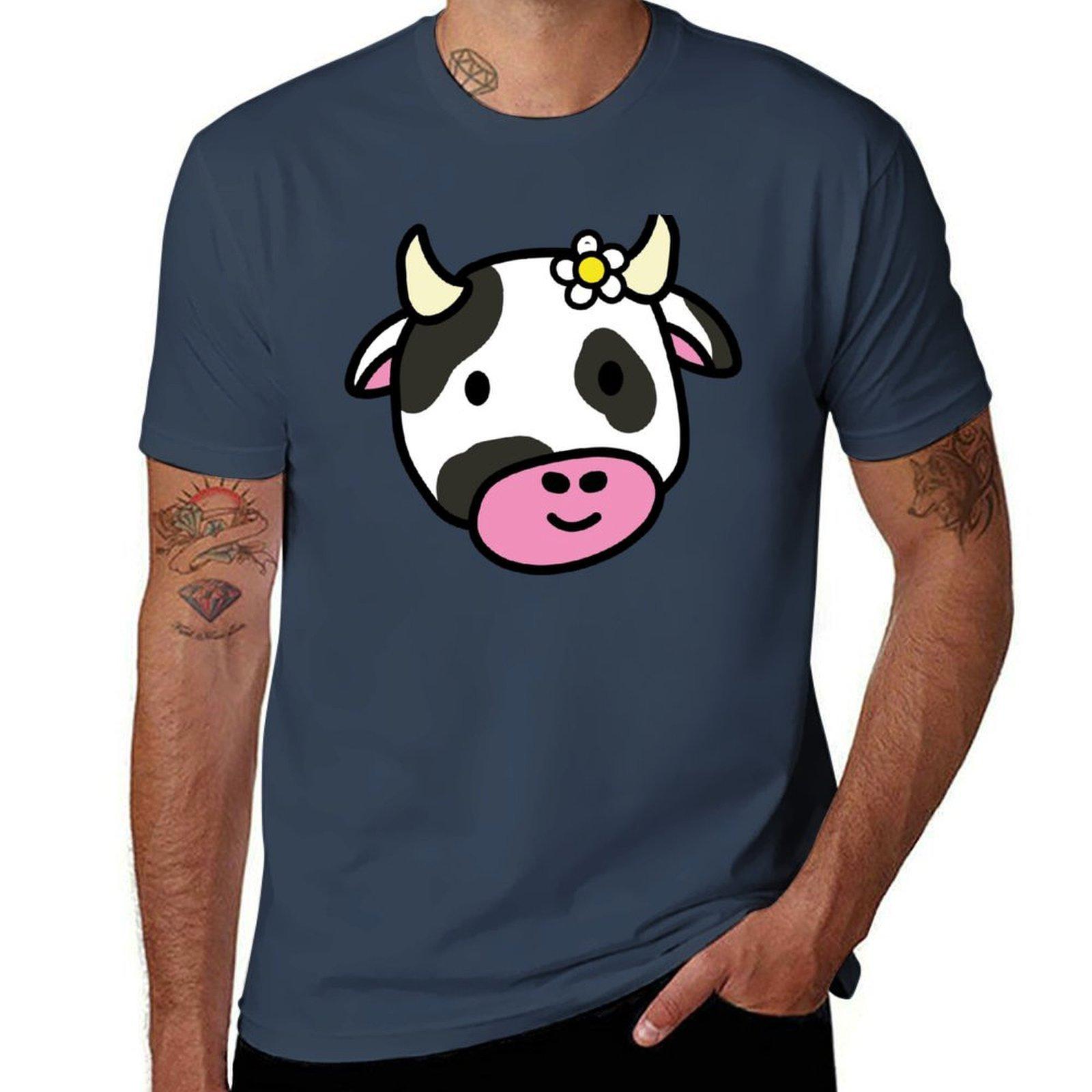 Cute cartoon dairy cow doodle with a daisy flower TShirt t shirts for man cotton t shirts for man graphic tees TShirt S