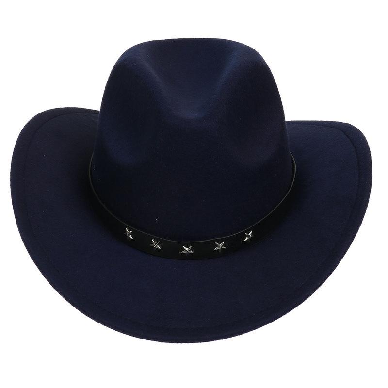 Western Cowboy Top Hat Spring And Autumn New Jazz Hat Big Brim Pentagram Belt Accessories Felt Hat Men And Women