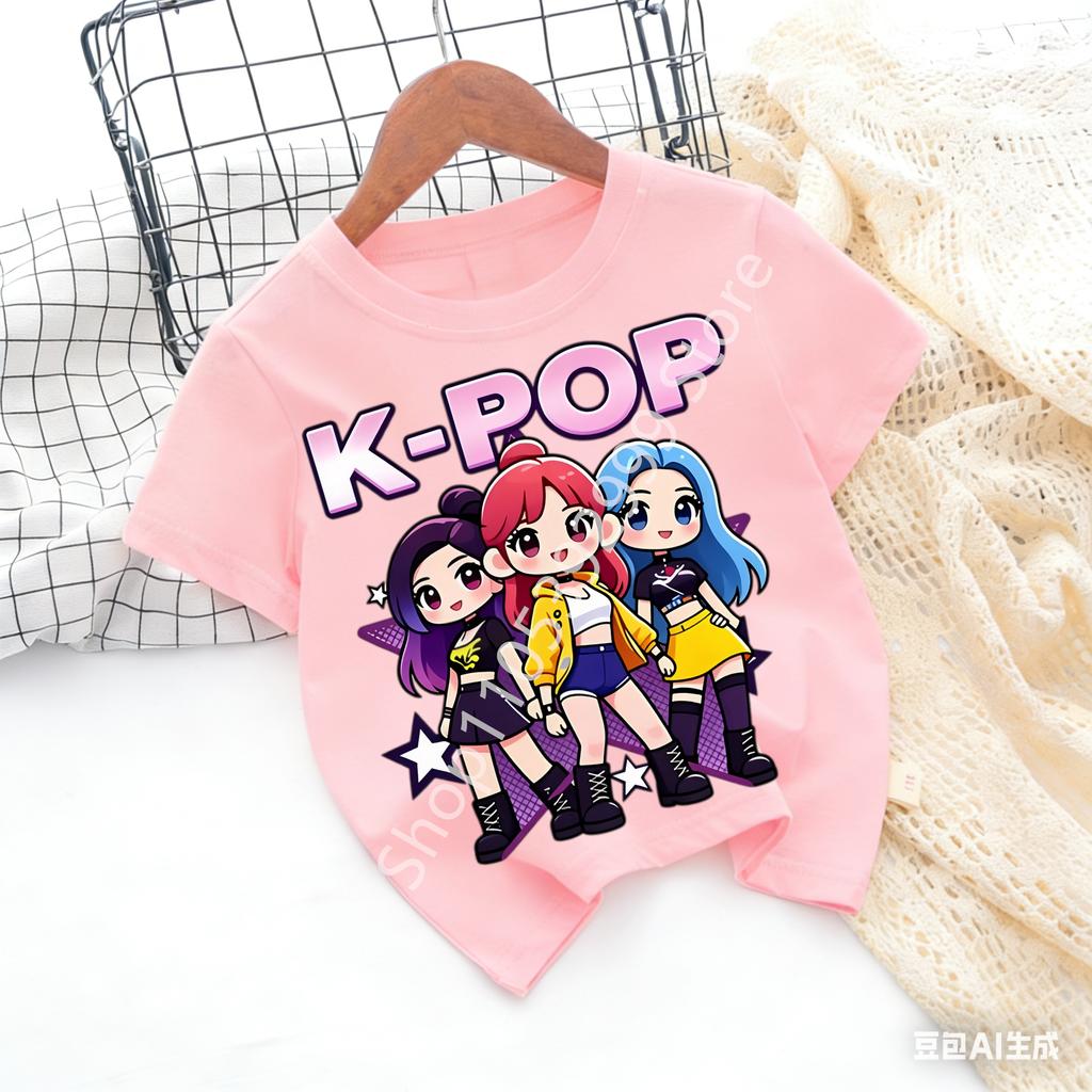 Kpop Childrens T Shirt Cartoon Graphic Short Sleeve Summer Comfortable Top Funny Gift for Fans Harajuku TShirts Girls Clothes