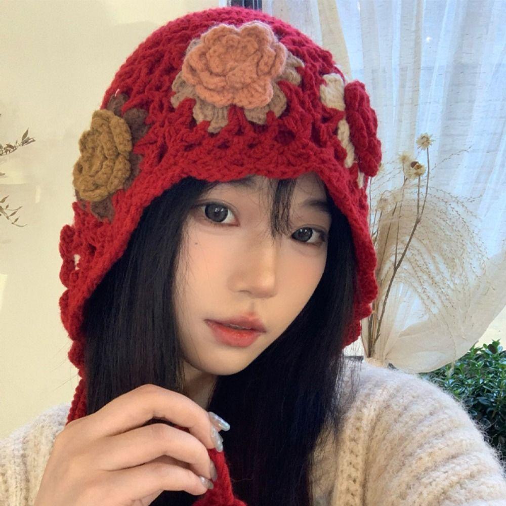 Hollow Out Tassel Beanies Bohemian Style Knit Cap Fashion Ethnic Style Hat  Girls