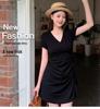 Women's Slim Fit Ruched Fishtail Little Black Dress with Drawstring Waist