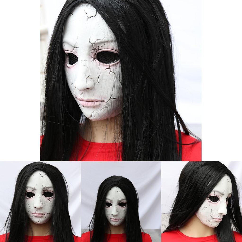Horror Long Hair Ghost Latex Mask For Halloween And Escape Room Fun