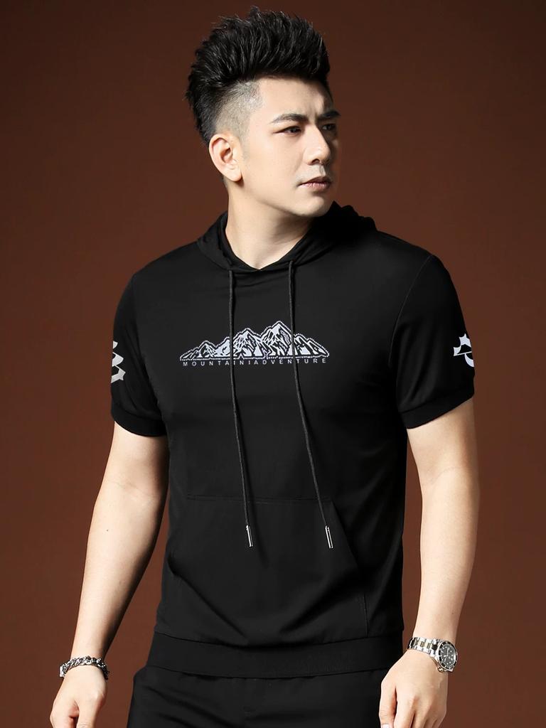 European High-End Hooded Short-Sleeved T-Shirt Men's Trendy Brand Summer 2025 New Letter Printed Half-Sleeved Men's T-Shirt