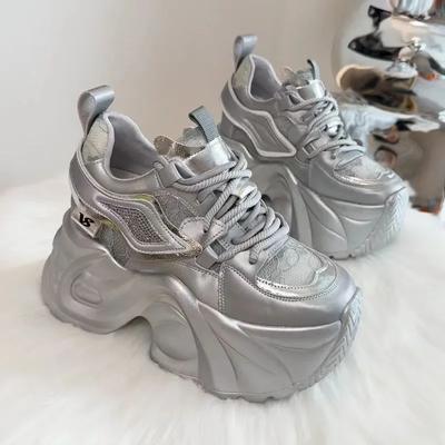 Ladies Shoes 2025 Front Lace-up Luxury Woman Sneakers Fashion Round Toe Platform Best Seller High Heels Outdoor Casual Sneaker
