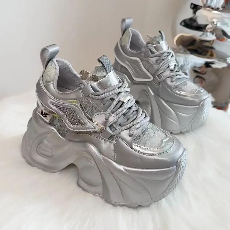 Ladies Shoes 2025 Front Lace-up Luxury Woman Sneakers Fashion Round Toe Platform Best Seller High Heels Outdoor Casual Sneaker