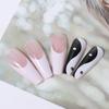 Fake Nails Ballerina False Nail Tips Long Coffin with Taichi Design White and Black Mixed Colors