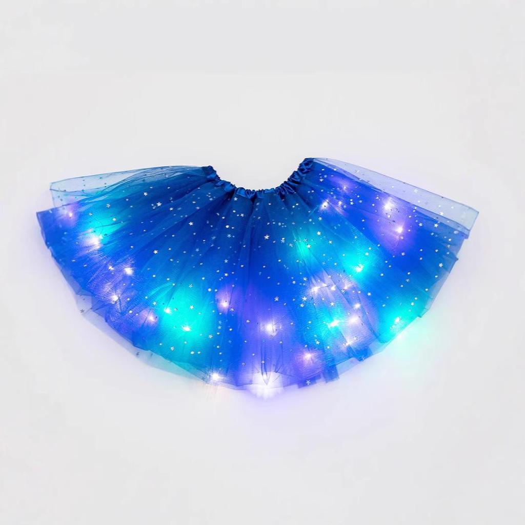 Lucine LED con Paillettes Stella e Luna Gonna in Rete per Bambini - Abbigliamento da Ballo Luminoso per Esibizioni