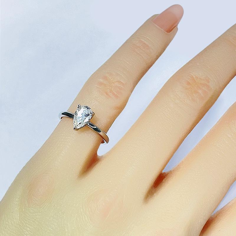 Sterling Silver Moissanite Heart & Teardrop 1 Carat Engagement Ring Gift for Girlfriend