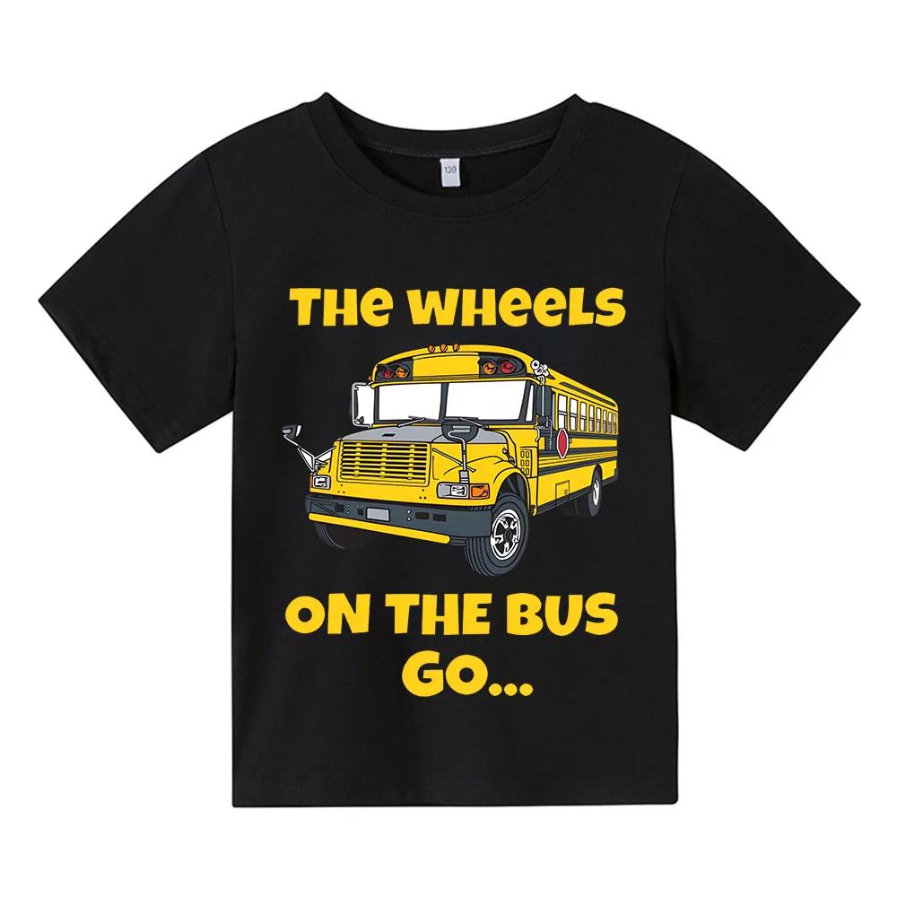 Boys Girls Tshirt The Wheels on The Bus Car Graphic T Shirt Happy Birthday Gift Party Gift Kids Clothes Tops Cotton Short Sleeve