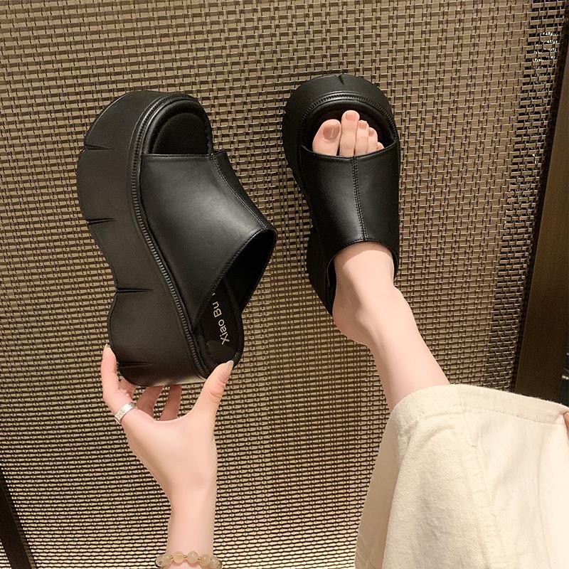 Fashion 8CM PU Leather Platform Wedge Flats Slippers Platform Sneaker Female Beach Flip Flops Shoes Super Heel New Women Summer Designer