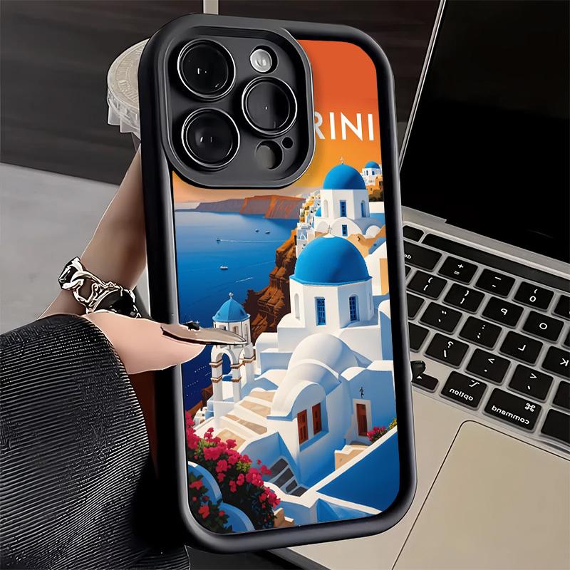 Phone Case for iPhone 17 Air 16E 15 16 Pro Max Santorini Greece Summer Cover 14 Plus 13 12 Mini Soft Shell Silicone Fundas