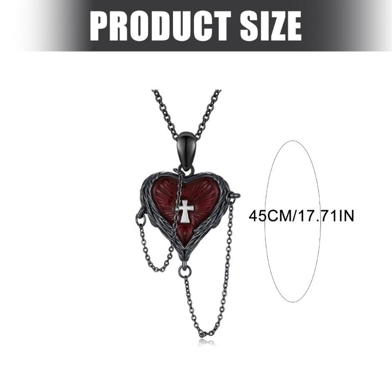 Heart Crosses Featuring Feather Wing Gothic Pendant Necklace Representing Love Freedom for Dark Culture Devotees