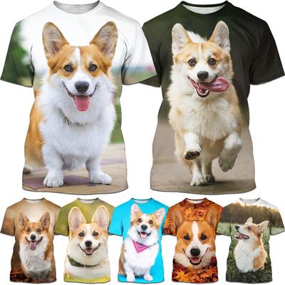 Fashion Cute Pet Dog Corgi 3d Print Unisex Funny Casual Round Neck Short Sleeve T-Shirt