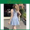 Sommer Blue Stripe Strickkleid mit Patchwork-Design für Streetwear-Enthusiasten