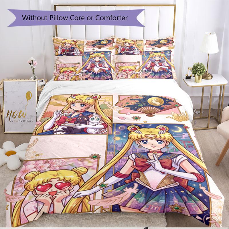 3pcs Duvet Cover Set (1*Duvet Cover + 2*Pillowcase, Without Core), Sailor Moon Print Soft All‑Season Bedding Set, Home Bedroom Decor Gift