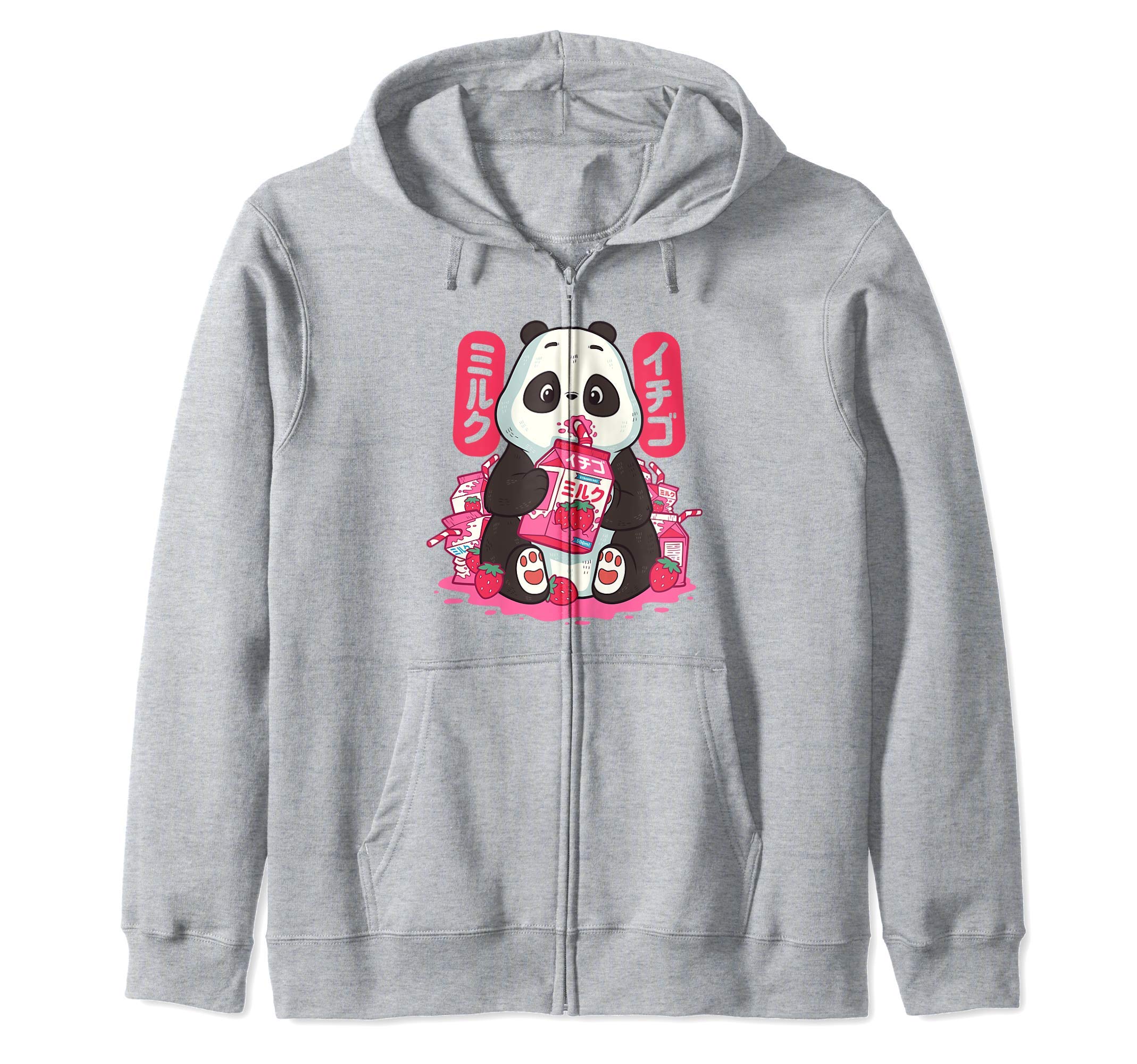 

Kawaii Cute Japanese Pandai Strawberry Milk Anime Zip Hoodie for Girls сірий колір