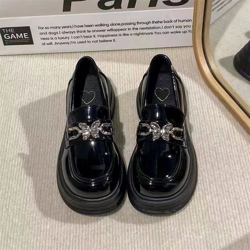 British style small leather shoes women's 2025 summer new platform black muffin loafers versatile Mary Jane shoes ins