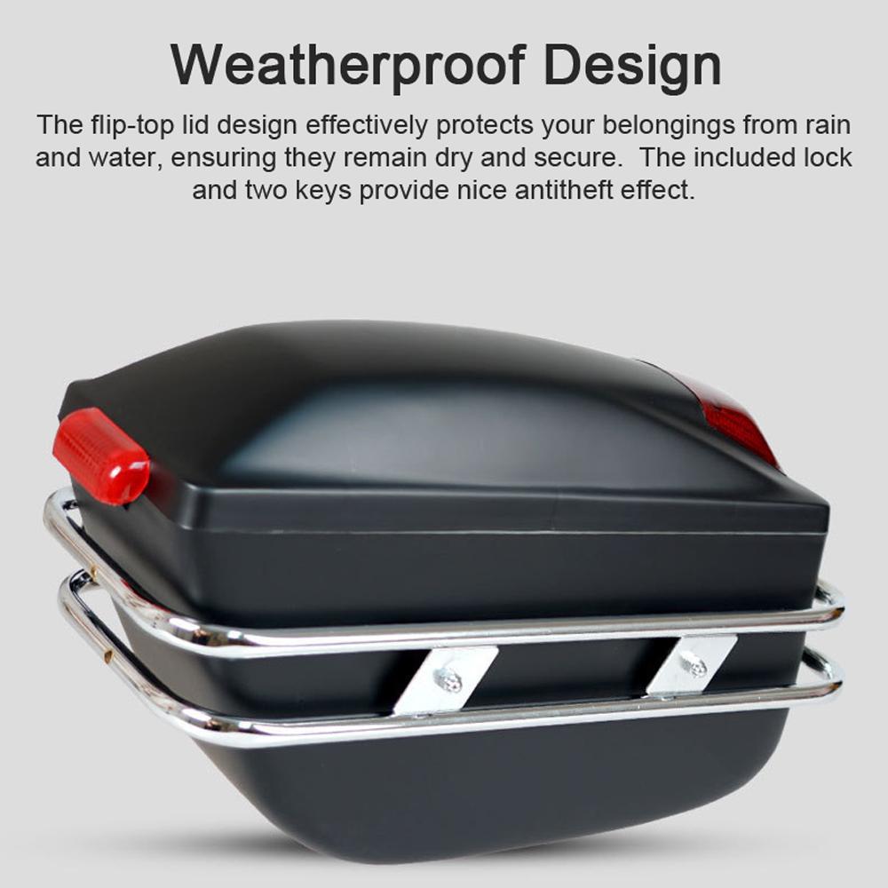 Motorcycle Hard Saddlebags Universal Side Storage Box Rear Trunk with Light & Lock, 1 Pair