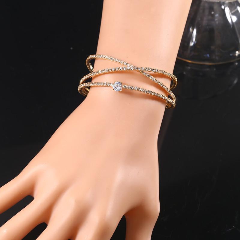 Bridal Luxury Rhinestone Zircon Cross Opening Bracelet Women'S Bracelet Temperament Bracelet Bracelet Hand