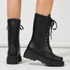 2025 Design Female Mid Calf Boots Round Toe Thick Heels 5cm Platform Lace Up Big Size 42 43 Vintage Soft Daily Bota