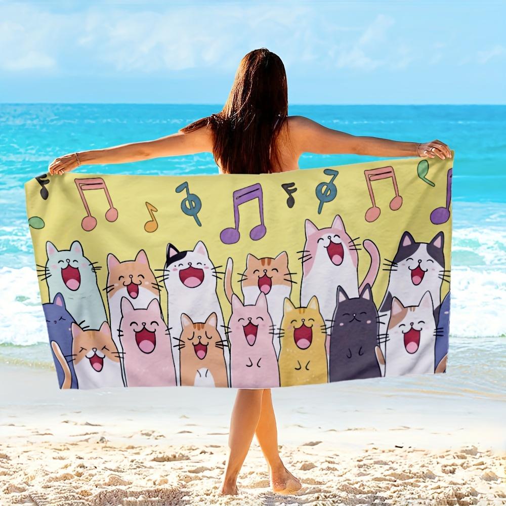 

Cat Funny Print Beach Towel, Quick Dry Lightweight Soft Absorbent Microfiber All Purpose for Swimming Travel Yoga Picnic Bath W30*H60(CM)