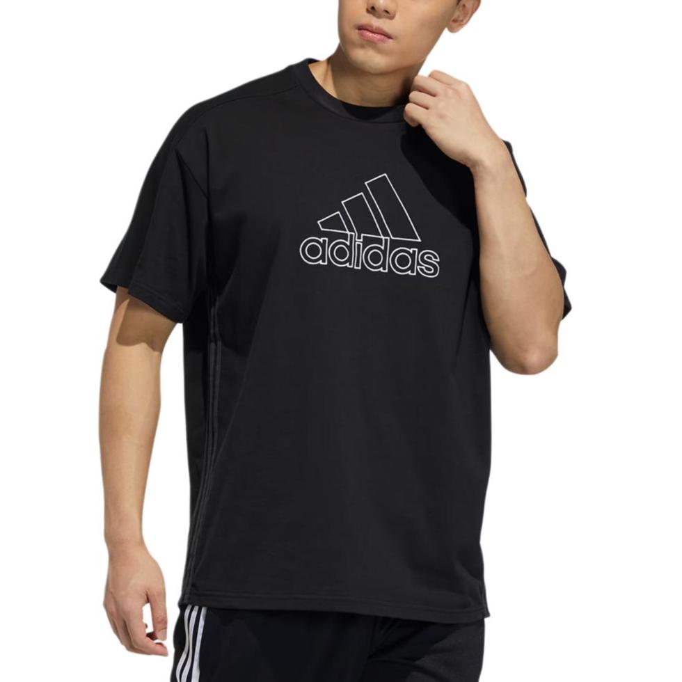 adidas Logo Streifen Atmungsaktives Kurzarm T-Shirt Herren Oberteile Schwarz HA3637