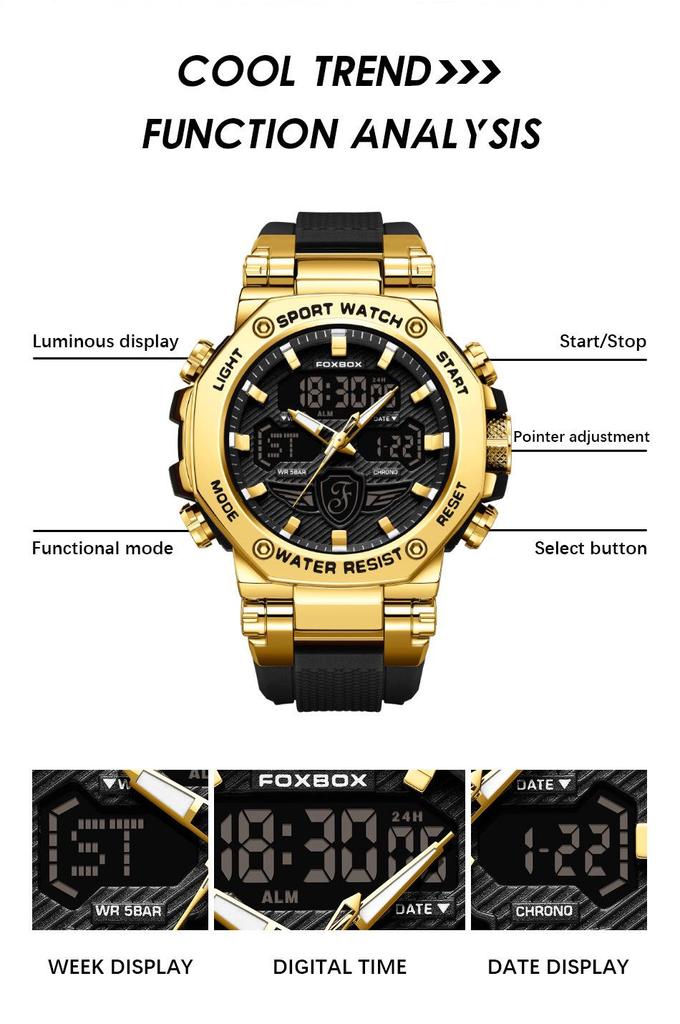 FOXBOX Multifunctional Waterproof Sports Watch for Men & Women, Luminous, Fashionable, Ideal for Commuting