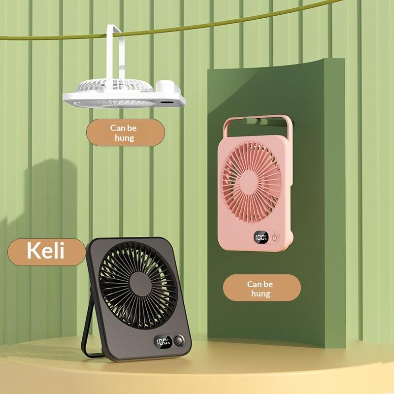Desk Fan Table Portable Hanging Usb Rechargeable 180° Tilt Folding Personal With Power Display 5 Speeds Ultra Quiet