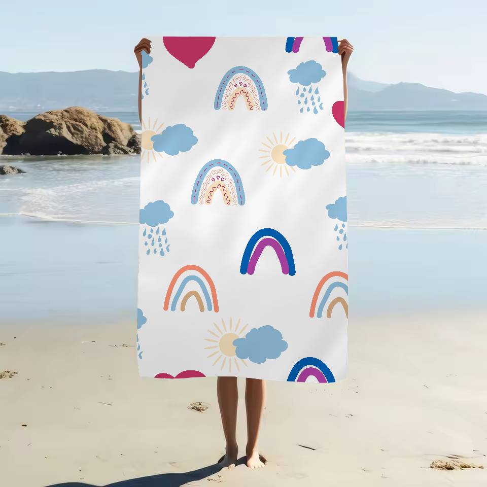 

Cartoon Rainbow Print Beach Towel Colorful Bath Towels For Girl Microfiber Quick Dry Sand Free Beach Yoga Spa Gym Pool W40*H60(CM)