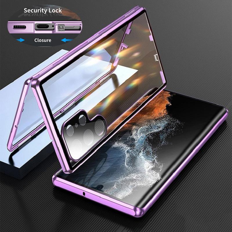 Custodia a Scatto con Telaio Metallico a 360° e Vetro su Entrambi i Lati per Samsung Galaxy S26 S25 S24 S23 S22 S21 Ultra Plus Copertura Telefono con Protezione Completa delle Lenti