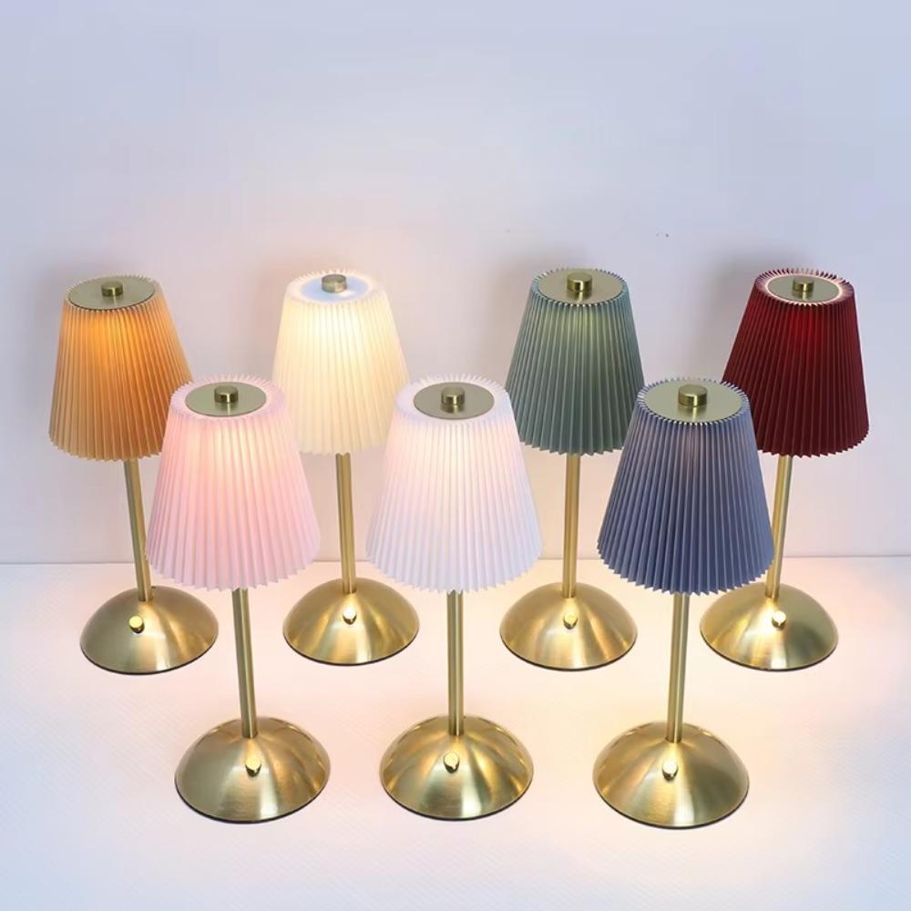 Creative LED Pleated Fabric Lampshade Bedroom Bedside Lamp USB Charging Model Touch Night Light Living Room Small Table Lamp