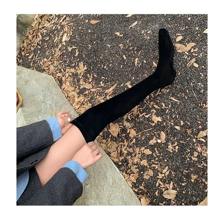 

Inner height increase over knee elastic boots women s 2025 autumn and winter new suede square head bag legs thin boots brown thin boots 34