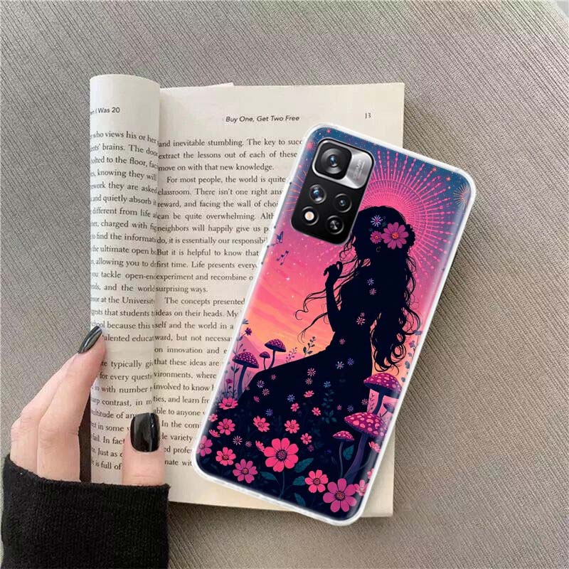 Groovy Mushroom Silhouette Phone Case For Redmi Note 13 12 Pro Plus 14 15 Pro 5G 11 11T 11E 11S 10 Pro 10S 9 9S Cover Cell Clear