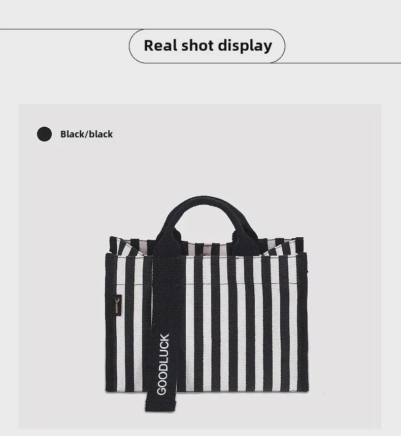 Drezm Korean Crossbody Tote - Small Square Canvas Striped Bag for Women