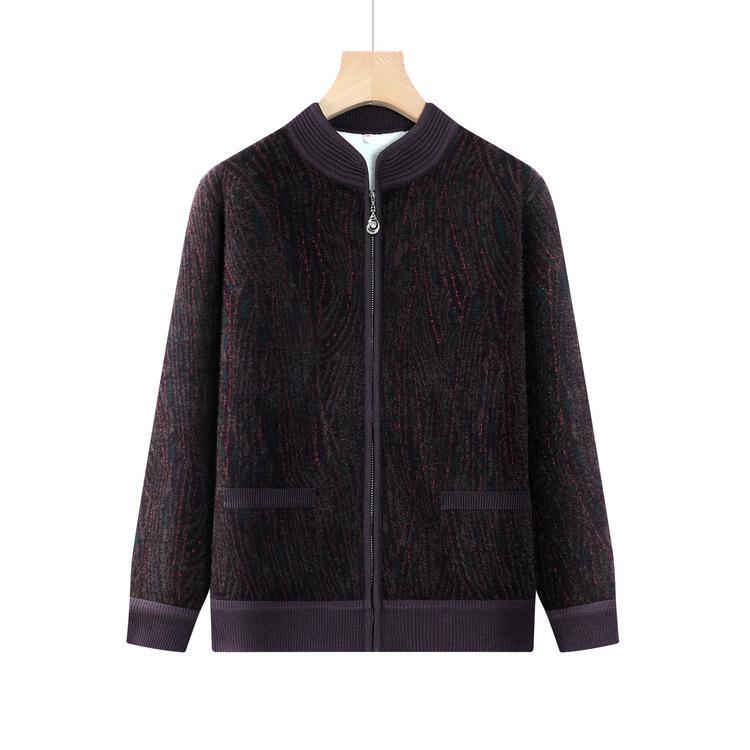 Middle-aged and Elderly Women's Thick Cardigan Sweater 60 Years Old 70 Mother's Sweater Grandma's Autumn New Cashmere Coat
