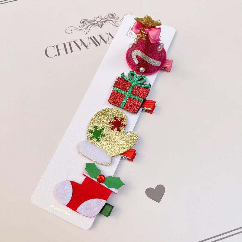 2022 Christmas Holiday Hair Accessories Set: Red Rubber Band, Resin Acrylic Side Clip, Baby Bangs Clip