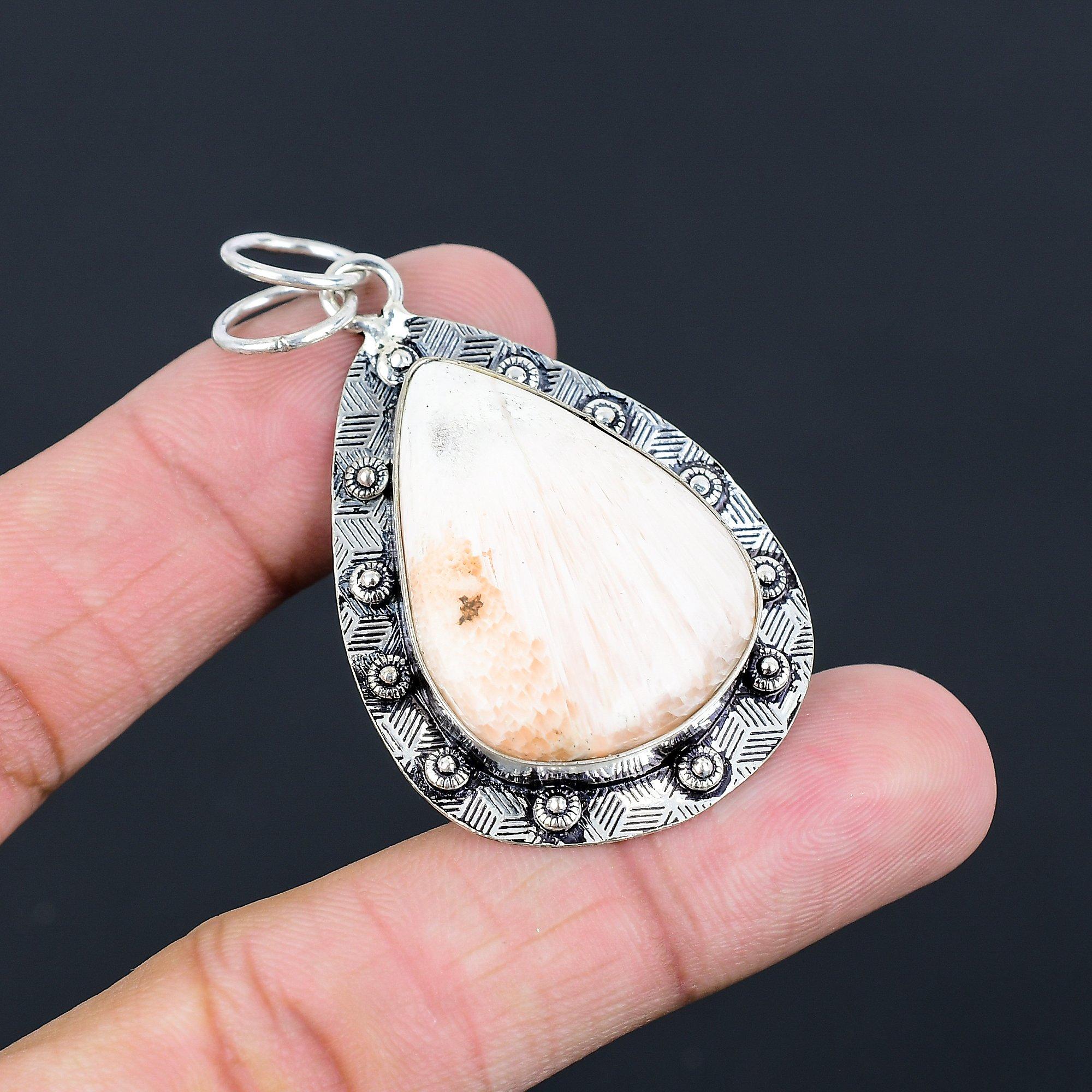 Mothers day Deal 925 Sterling Silver Scolecite Stone Wedding Handcrafted Pendant