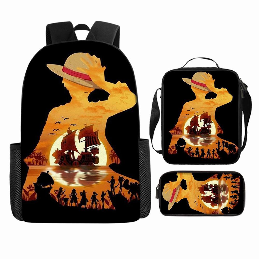 Anime Rucksack Set One Piece Naruto Schultasche für Jungen Schüler Laptop Rucksack Umhängetasche Federmäppchen 3-teilig Große Kapazität Wasserdicht