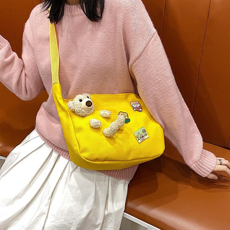 Adorable Canvas Shoulder Bag For Women Cute Cartoon Design For Students Daily Use