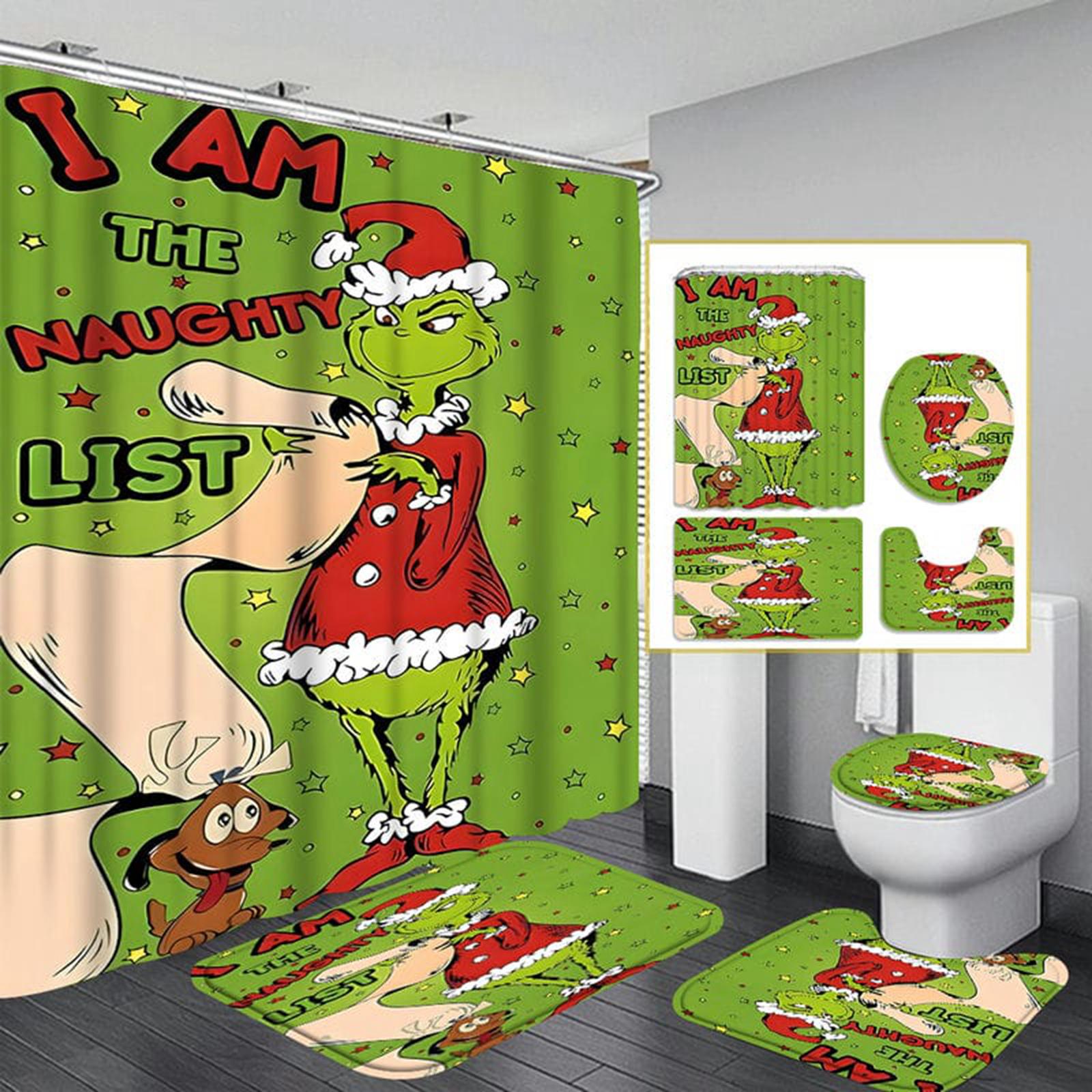 

Christmas Bathroom Toilet Cover Christmas Dwarf Print U-shaped Floor Mat Water Tank Cover Four Piece Set One Size