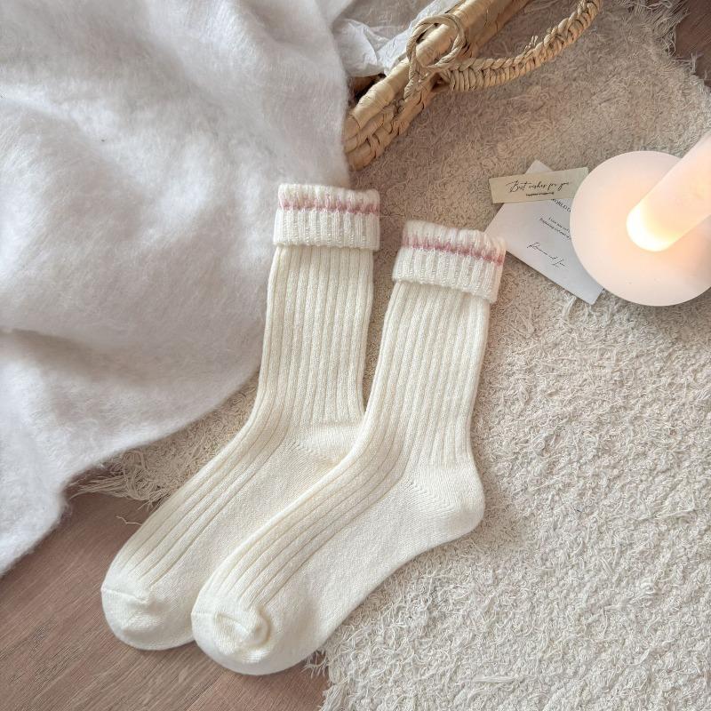 Thick, Warm, Soft and Fluffy Fleece Mid-calf Socks for Autumn and Winter, Solid Color Sweet Pile Socks, Versatile for Women