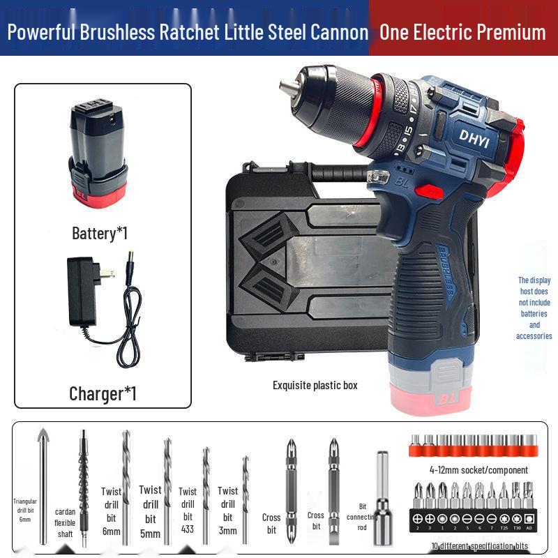 Perceuse Électrique au Lithium Sans Balais Rechargeable et Tournevis à Choc avec Perçage et Fixation Multifonctionnels