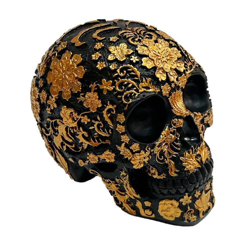 Flower Skull Figurine Decoration Halloween 3D Head Collectible Skeleton Display Lifelike Skull Day of the Dead Ornament