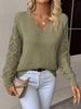 Spring and Autumn Knitted Sweater Foreign Trade Women's Clothing Temperament V-neck Hollow Long-sleeved Solid Color Casual Top