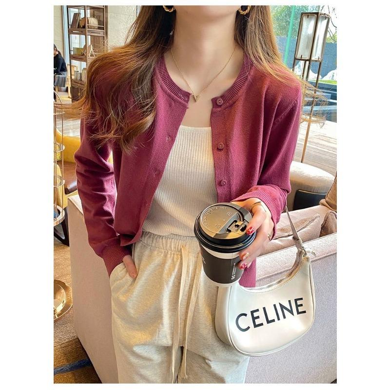 Cardigan in maglia basic da donna con scollo rotondo, manica lunga, bottoni, casual, maglione leggero