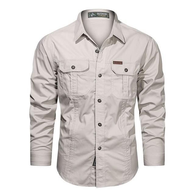 Men's Spring and Autumn Long-sleeved Cotton Casual Solid Color Shirt In Youth Workwear Shirt