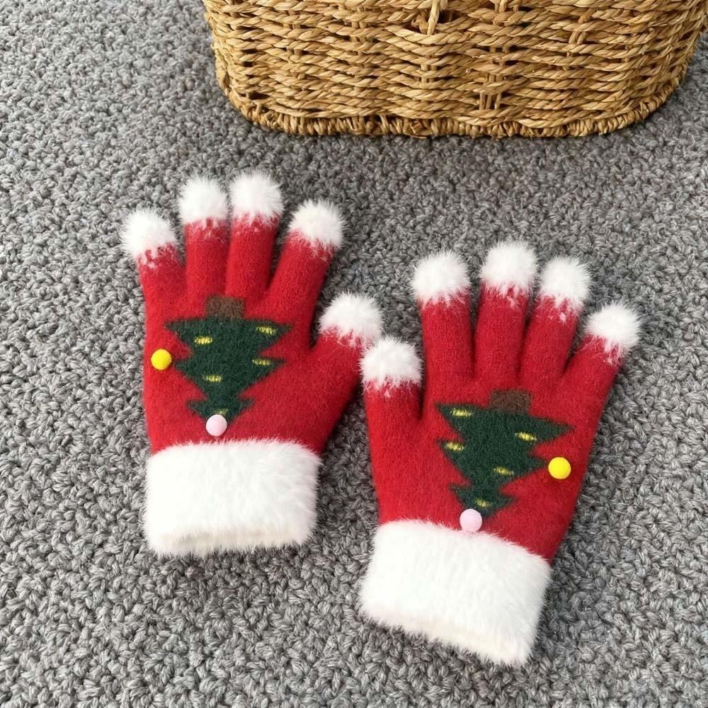 Red Green Winter Knit Mittens Knitted Woolen Touchscreen Full Finger Christmas Gloves Party Wear