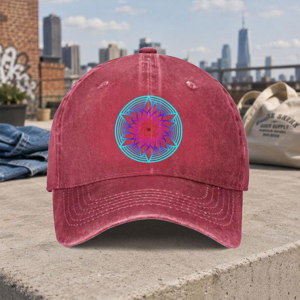 Iridescent Geometric Starburst Vintage Washed Baseball Cap Unisex Dad Hat Casual Street Style Accessory