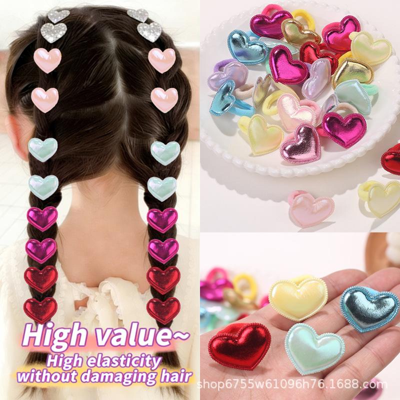 Cute Heart Sequin Hair Ties for Children - Gentle on Hair Toddler Towel Rings Model FQ101TGAX - 10 pieces