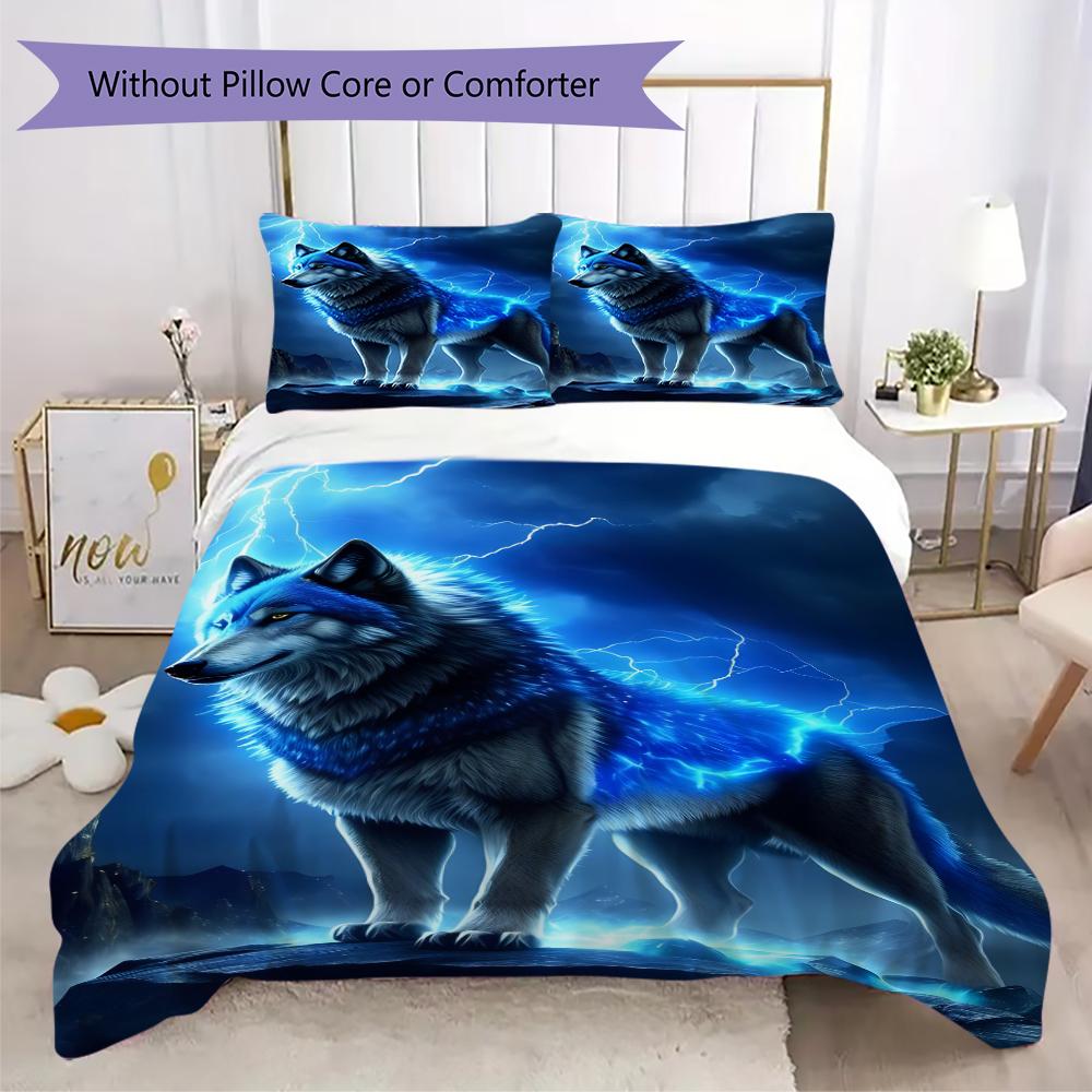

1PC Wolf Theme Bedding Quilt Set Quilt Cover Pillowcase Home Decoration Birthday Gift (1 * duvet cover + 2 * pillowcase, without core)A8 135x200cm